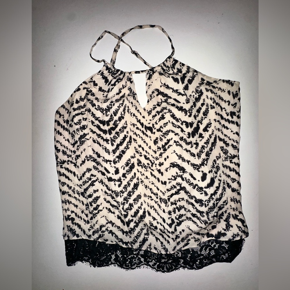 Parker Black and Cream Patterned Blouse Tank Top Small